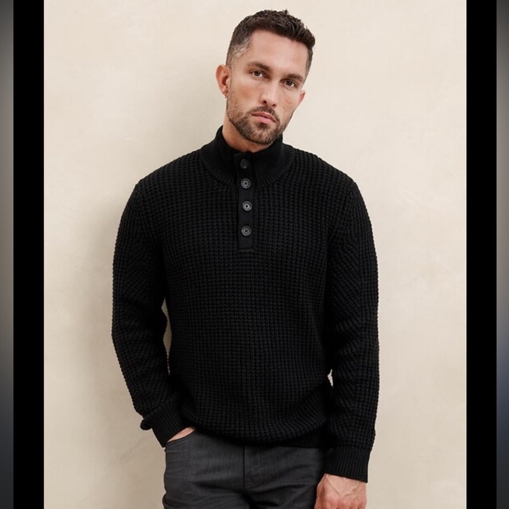 Banana Republic NINO MOCK-NECK SWEATER Black Wool Blend